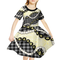 Black Palaka Hawaii Kid Short Sleeve Dress Kukui Nut Pikake Lei Hawaiian Tapa Pattern LT14 - Polynesian Pride