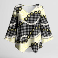 Black Palaka Hawaii Kimono Sleeve Blouse Kukui Nut Pikake Lei Hawaiian Tapa Pattern LT14 Female Black - Polynesian Pride