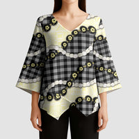 Black Palaka Hawaii Kimono Sleeve Blouse Kukui Nut Pikake Lei Hawaiian Tapa Pattern LT14 - Polynesian Pride