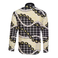Black Palaka Hawaii Long Sleeve Button Shirt Kukui Nut Pikake Lei Hawaiian Tapa Pattern LT14 - Polynesian Pride