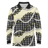 Black Palaka Hawaii Long Sleeve Polo Shirt Kukui Nut Pikake Lei Hawaiian Tapa Pattern LT14 Black - Polynesian Pride