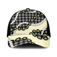 Black Palaka Hawaii Mesh Trucker Cap Kukui Nut Pikake Lei Hawaiian Tapa Pattern - Polynesian Pride