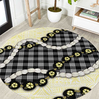 Black Palaka Hawaii Round Carpet Kukui Nut Pikake Lei Hawaiian Tapa Pattern - Polynesian Pride