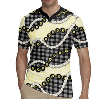 Black Palaka Hawaii Rugby Jersey Kukui Nut Pikake Lei Hawaiian Tapa Pattern LT14 - Polynesian Pride