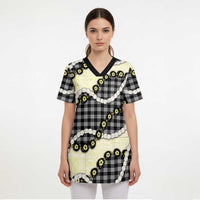 Black Palaka Hawaii Scrub Top Kukui Nut Pikake Lei Hawaiian Tapa Pattern LT14 - Polynesian Pride