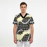 Black Palaka Hawaii Scrub Top Kukui Nut Pikake Lei Hawaiian Tapa Pattern LT14 - Polynesian Pride