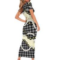 Black Palaka Hawaii Short Sleeve Bodycon Dress Kukui Nut Pikake Lei Hawaiian Tapa Pattern LT14 - Polynesian Pride