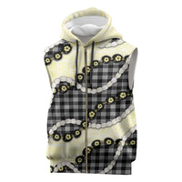 Black Palaka Hawaii Sleeveless Zip Hoodie Kukui Nut Pikake Lei Hawaiian Tapa Pattern - Polynesian Pride