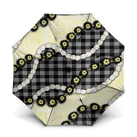 Black Palaka Hawaii Umbrella Kukui Nut Pikake Lei Hawaiian Tapa Pattern - Polynesian Pride