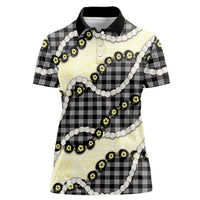 Black Palaka Hawaii Women Polo Shirt Kukui Nut Pikake Lei Hawaiian Tapa Pattern LT14 Female Black - Polynesian Pride