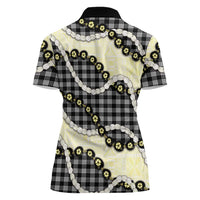 Black Palaka Hawaii Women Polo Shirt Kukui Nut Pikake Lei Hawaiian Tapa Pattern LT14 - Polynesian Pride