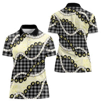 Black Palaka Hawaii Women Polo Shirt Kukui Nut Pikake Lei Hawaiian Tapa Pattern LT14 - Polynesian Pride