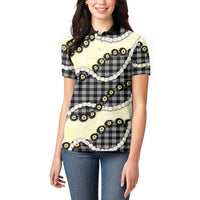 Black Palaka Hawaii Women Polo Shirt Kukui Nut Pikake Lei Hawaiian Tapa Pattern LT14 - Polynesian Pride