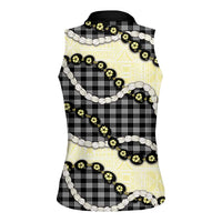 Black Palaka Hawaii Women Sleeveless Polo Shirt Kukui Nut Pikake Lei Hawaiian Tapa Pattern LT14 - Polynesian Pride