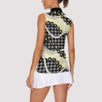 Black Palaka Hawaii Women Sleeveless Polo Shirt Kukui Nut Pikake Lei Hawaiian Tapa Pattern LT14 - Polynesian Pride