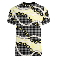 Black Palaka Hawaii Women V-Neck T-Shirt Kukui Nut Pikake Lei Hawaiian Tapa Pattern LT14 - Polynesian Pride