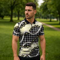 Black Palaka Hawaii Zipper Polo Shirt Kukui Nut Pikake Lei Hawaiian Tapa Pattern LT14 - Polynesian Pride