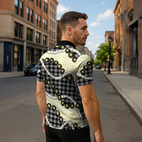Black Palaka Hawaii Zipper Polo Shirt Kukui Nut Pikake Lei Hawaiian Tapa Pattern LT14 - Polynesian Pride