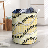 Yellow Palaka Hawaii Laundry Basket Kukui Nut Pikake Lei Hawaiian Tapa Pattern LT14 Yellow - Polynesian Pride