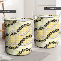 Yellow Palaka Hawaii Laundry Basket Kukui Nut Pikake Lei Hawaiian Tapa Pattern LT14 - Polynesian Pride