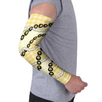 Yellow Palaka Hawaii Arm Sleeves Kukui Nut Pikake Lei Hawaiian Tapa Pattern LT14 - Polynesian Pride