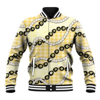Yellow Palaka Hawaii Baseball Jacket Kukui Nut Pikake Lei Hawaiian Tapa Pattern LT14 Unisex Yellow - Polynesian Pride