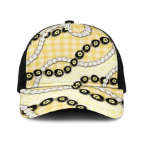 Yellow Palaka Hawaii Baseball Net Cap Kukui Nut Pikake Lei Hawaiian Tapa Pattern LT14 One Size Black Yellow - Polynesian Pride