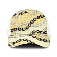 Yellow Palaka Hawaii Baseball Net Cap Kukui Nut Pikake Lei Hawaiian Tapa Pattern LT14 One Size White Yellow - Polynesian Pride