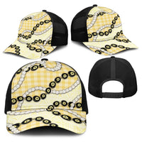 Yellow Palaka Hawaii Baseball Net Cap Kukui Nut Pikake Lei Hawaiian Tapa Pattern LT14 - Polynesian Pride
