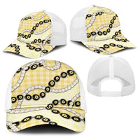 Yellow Palaka Hawaii Baseball Net Cap Kukui Nut Pikake Lei Hawaiian Tapa Pattern LT14 - Polynesian Pride