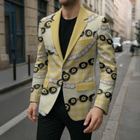 Yellow Palaka Hawaii Blazer Kukui Nut Pikake Lei Hawaiian Tapa Pattern - Polynesian Pride