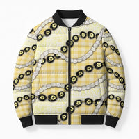 Yellow Palaka Hawaii Bomber Puffer Jacket Kukui Nut Pikake Lei Hawaiian Tapa Pattern LT14 Unisex Yellow - Polynesian Pride