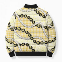 Yellow Palaka Hawaii Bomber Puffer Jacket Kukui Nut Pikake Lei Hawaiian Tapa Pattern LT14 - Polynesian Pride