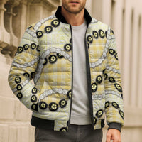 Yellow Palaka Hawaii Bomber Puffer Jacket Kukui Nut Pikake Lei Hawaiian Tapa Pattern LT14 - Polynesian Pride