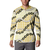 Yellow Palaka Hawaii Button Sweatshirt Kukui Nut Pikake Lei Hawaiian Tapa Pattern LT14 - Polynesian Pride