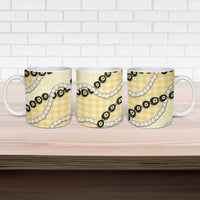 Yellow Palaka Hawaii Ceramic Mug Kukui Nut Pikake Lei Hawaiian Tapa Pattern - Polynesian Pride