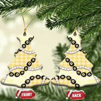 Yellow Palaka Hawaii Ceramic Ornament Kukui Nut Pikake Lei Hawaiian Tapa Pattern - Polynesian Pride