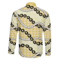 Yellow Palaka Hawaii Family Matching Long Sleeve Bodycon Dress and Hawaiian Shirt Kukui Nut Pikake Lei Hawaiian Tapa Pattern LT14 - Polynesian Pride
