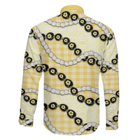 Yellow Palaka Hawaii Family Matching Mermaid Dress and Hawaiian Shirt Kukui Nut Pikake Lei Hawaiian Tapa Pattern - Polynesian Pride