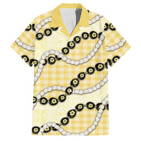 Yellow Palaka Hawaii Family Matching Off Shoulder Maxi Dress and Hawaiian Shirt Kukui Nut Pikake Lei Hawaiian Tapa Pattern - Polynesian Pride