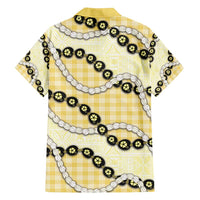 Yellow Palaka Hawaii Family Matching Off Shoulder Maxi Dress and Hawaiian Shirt Kukui Nut Pikake Lei Hawaiian Tapa Pattern - Polynesian Pride