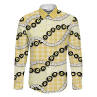 Yellow Palaka Hawaii Family Matching Off Shoulder Maxi Dress and Hawaiian Shirt Kukui Nut Pikake Lei Hawaiian Tapa Pattern - Polynesian Pride