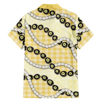 Yellow Palaka Hawaii Family Matching Short Sleeve Bodycon Dress and Hawaiian Shirt Kukui Nut Pikake Lei Hawaiian Tapa Pattern - Polynesian Pride