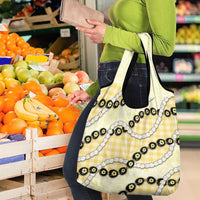 Yellow Palaka Hawaii Grocery Bag Kukui Nut Pikake Lei Hawaiian Tapa Pattern - Polynesian Pride