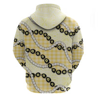 Yellow Palaka Hawaii Hoodie Kukui Nut Pikake Lei Hawaiian Tapa Pattern - Polynesian Pride