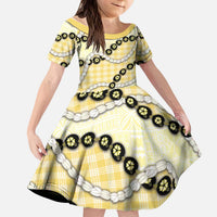 Yellow Palaka Hawaii Kid Short Sleeve Dress Kukui Nut Pikake Lei Hawaiian Tapa Pattern LT14 KID Yellow - Polynesian Pride
