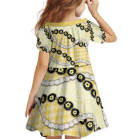 Yellow Palaka Hawaii Kid Short Sleeve Dress Kukui Nut Pikake Lei Hawaiian Tapa Pattern - Polynesian Pride