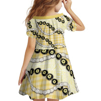 Yellow Palaka Hawaii Kid Short Sleeve Dress Kukui Nut Pikake Lei Hawaiian Tapa Pattern LT14 - Polynesian Pride