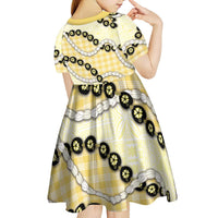 Yellow Palaka Hawaii Kid Short Sleeve Dress Kukui Nut Pikake Lei Hawaiian Tapa Pattern LT14 - Polynesian Pride
