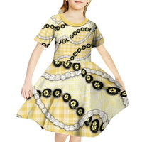 Yellow Palaka Hawaii Kid Short Sleeve Dress Kukui Nut Pikake Lei Hawaiian Tapa Pattern LT14 - Polynesian Pride